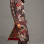 Unstitched 3pc Printed Embroidered Lawn Shirt with Organza Lines Dupatta - Shades (WK-00546B) - SalitexOnline