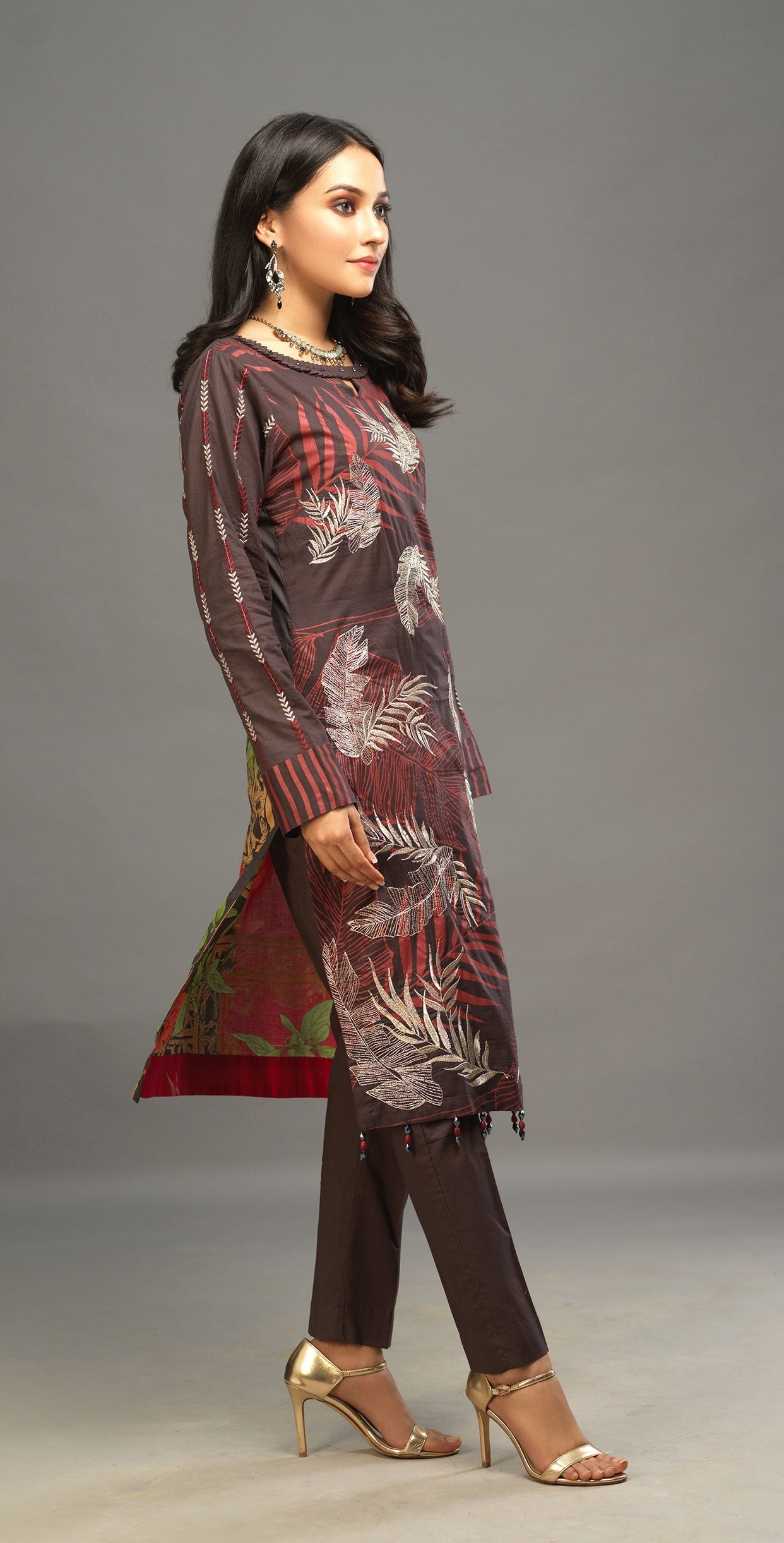Unstitched 3pc Printed Embroidered Lawn Shirt with Organza Lines Dupatta - Shades (WK-00546B) - SalitexOnline