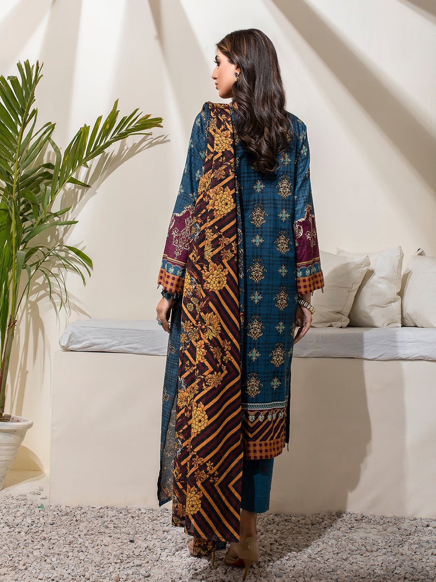 Unstitched 3pc Printed Lawn Shirt with Printed Lawn Dupatta & Dyed Cambric Trouser- Inaya Vol.2 (IP-00079A) - SalitexOnline