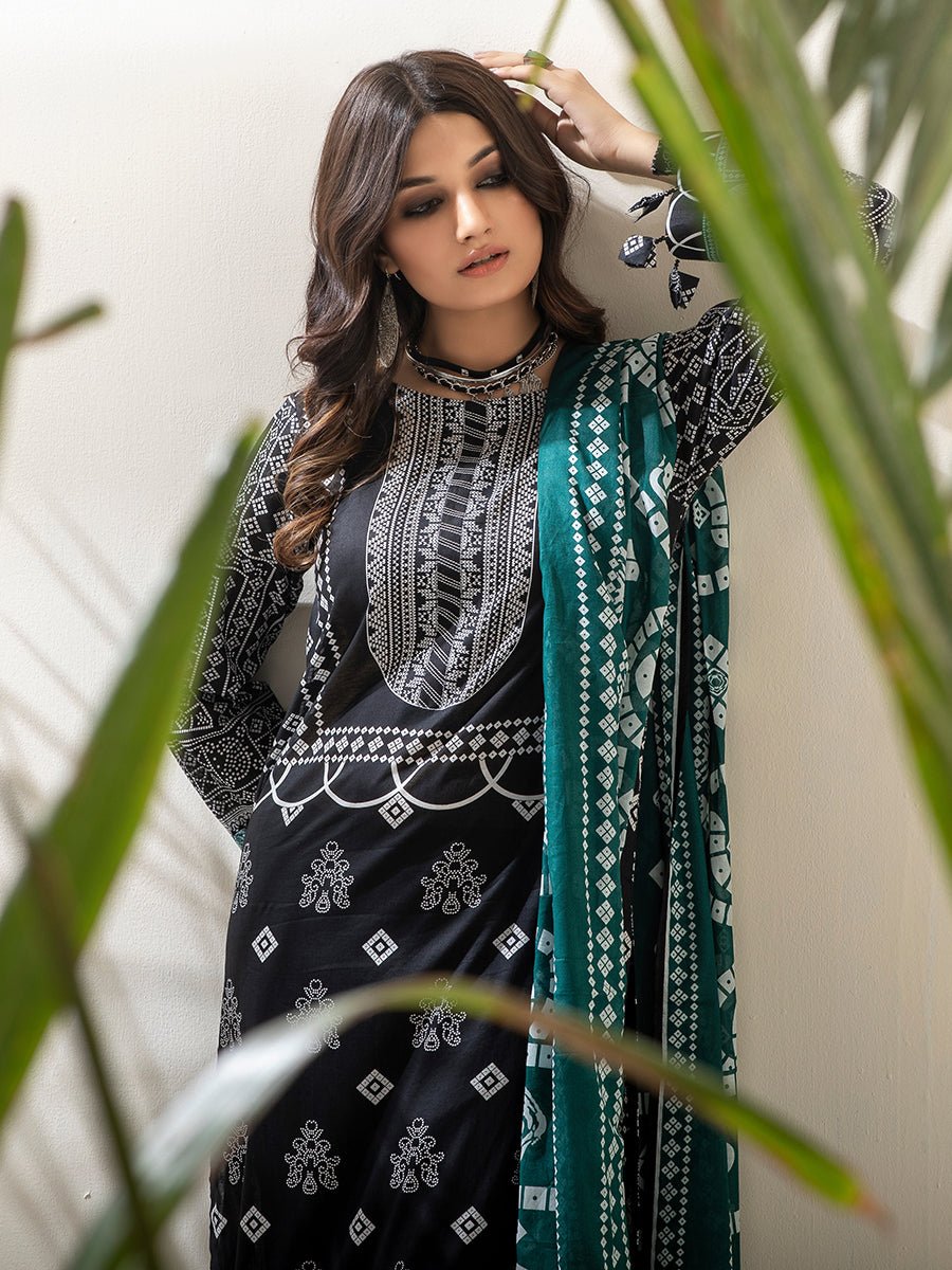 Unstitched 3pc Printed Lawn Shirt with Printed Lawn Dupatta & Dyed Cambric Trouser- Inaya Vol.2 (IP-00084A) - SalitexOnline
