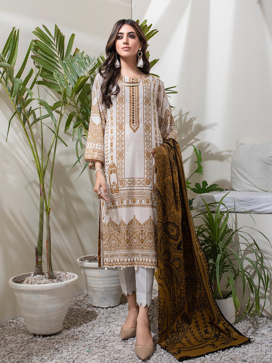 Unstitched 3pc Printed Lawn Shirt with Printed Lawn Dupatta & Dyed Cambric Trouser- Inaya Vol.2 (IP-00087A) - SalitexOnline