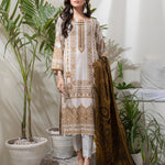 Unstitched 3pc Printed Lawn Shirt with Printed Lawn Dupatta & Dyed Cambric Trouser- Inaya Vol.2 (IP-00087A) - SalitexOnline