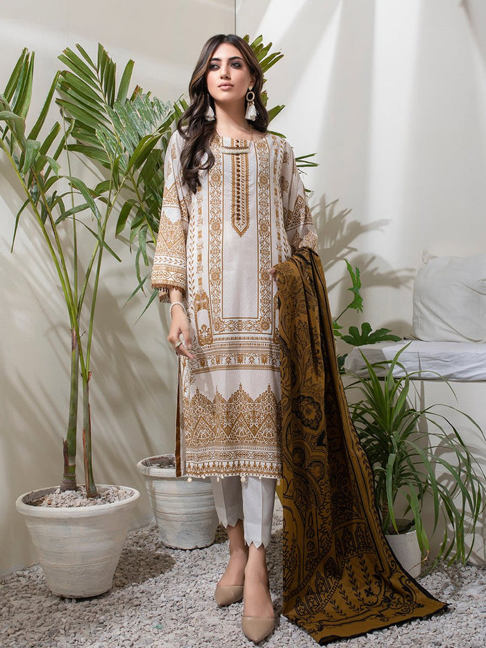 Unstitched 3pc Printed Lawn Shirt with Printed Lawn Dupatta & Dyed Cambric Trouser- Inaya Vol.2 (IP-00087A) - SalitexOnline