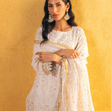 3pc Unstitched - Embroidered Lawn White Suit