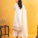 3pc Unstitched - Embroidered Lawn White Suit