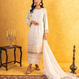 3pc Unstitched - Embroidered Lawn White Suit