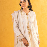 3pc Unstitched - Embroidered Lawn White Suit