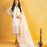 3pc Unstitched - Embroidered Lawn White Suit