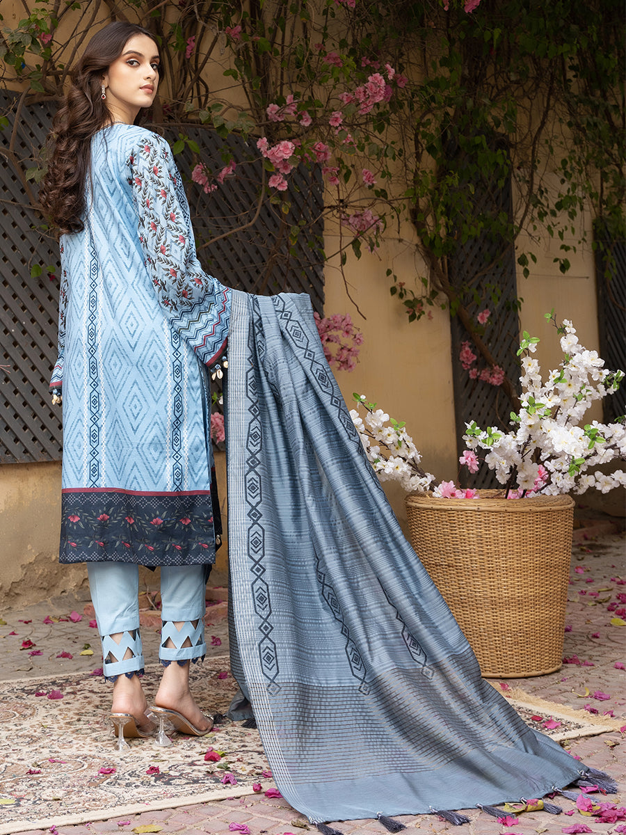 2pc Unstitched - Printed Embroidered Lawn Shirt With Trouser